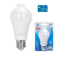 Żarówka LED A60 E27 6W z czujnikiem ruchu 580lm zimna do biura