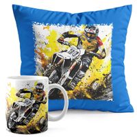 ZESTAW KUBEK + PODUSZKA NIEBIESKA - MOTOR MOTOCYKL MOTOCROSS