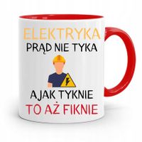 Kubek Czerwony Prezent Dla Elektryka Prąd Nie Tyka Z Nadrukiem Ze Zdjęciem