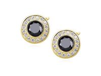 POZŁACANE OKRĄGŁE SREBRNE KOLCZYKI CZARNE CYRKONIE