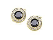 POZŁACANE OKRĄGŁE SREBRNE KOLCZYKI CZARNE CYRKONIE