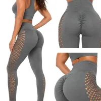 Legginsy damskie push up modelujące wysoki stan fitness szare L/XL