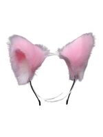 Opaska kocie uszy futrzane różowe z białymi środkami miękkie strój bal karnawałowy cosplay