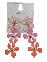 Kolczyki wiszące kwiaty emaliowane stal chirurgiczna odcienie różowego 9cm