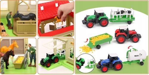 Mega Farma Gospodarstwo STODOŁA OBORA FGURKI ZWIERZĘTA DROGA + 3 TRAKTORY na Arena.pl