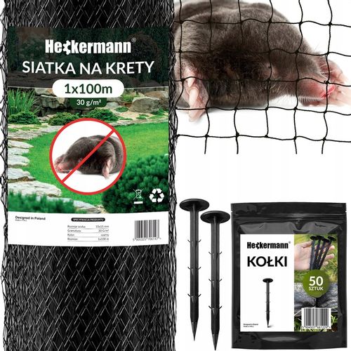SIATKA NA KRETY 1x100m 30g/m2 POD TRAWNIK PRZECIW KRETOM NORNICE 50x KOŁKI na Arena.pl