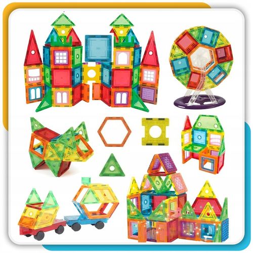 Klocki magnetyczne duże konstrukcyjne 3D zestaw 212 elementów Magnetic -S- na Arena.pl