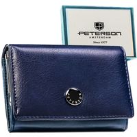 poziomy portfel damski ze skóry naturalnej i ekologicznej w granatowym