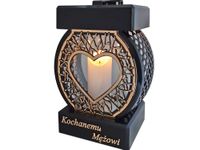 MĄŻ MĘŻOWI ZNICZ LAMPION NA GRÓB KOŁO RTN SERCE RAMA ZŁOTO+ŚWIECA LED BIAŁ