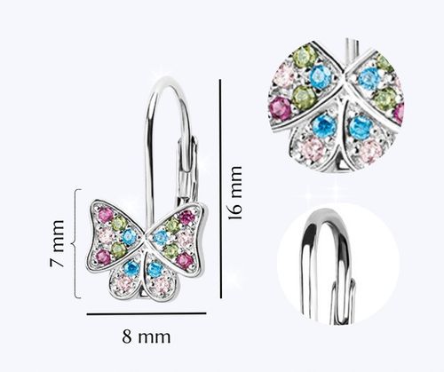 KOLCZYKI SREBRNE DLA DZIEWCZYNKI MOTYLKI KOLOROWE CYRKONIE ANGIELSKIE 925 na Arena.pl