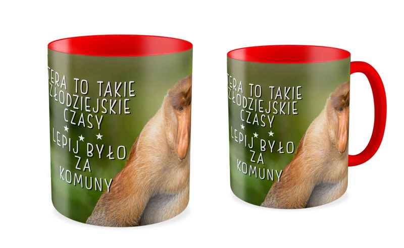Kubek z nosaczem Za komuny było lepiej - 330 ml - czerwony zdjęcie 1