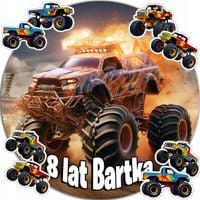 OPŁATEK NA TORT 20CM - MONSTER TRUCK DEKORACJA URODZINOWA + IMIĘ 15CM 18CM