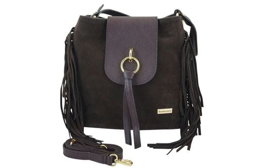 Skórzana torebka boho z frędzlami - Brązowa ciemna na Arena.pl