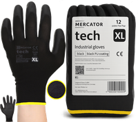 rękawice robocze mercator tech black+black pu - xl - 12 par