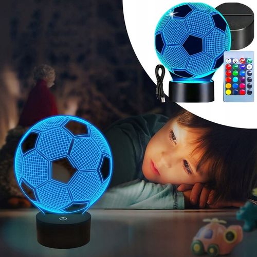 LAMPKA NOCNA DO SYPIALNI DLA DZIECI LED 3D RÓŻNE KOLORY PIŁKA NOŻNA + PILOT na Arena.pl