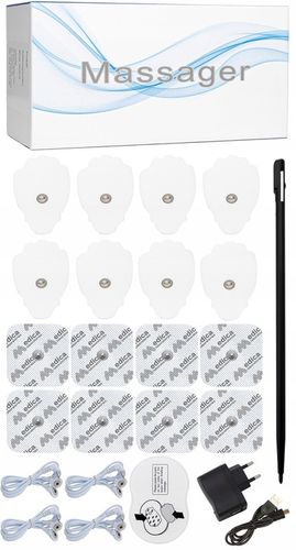 ELEKTROSTYMULATOR MIĘŚNI MASAŻER TENS EMS + ELEKTRODY 16 szt. ZESTAW XXL na Arena.pl