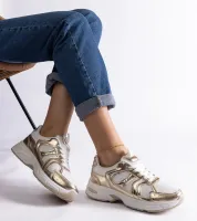 Biało-złote sneakersy sportowe Ena 37