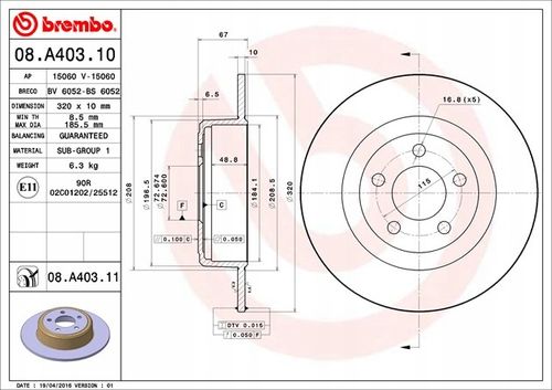TARCZA HAM TYL 320X10 P BREMBO na Arena.pl