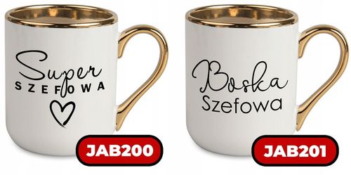 Kubek Elegant Biały Ucho Rant złoty PREZENT DLA SUPER SZEFOWA MiX WZORÓW na Arena.pl