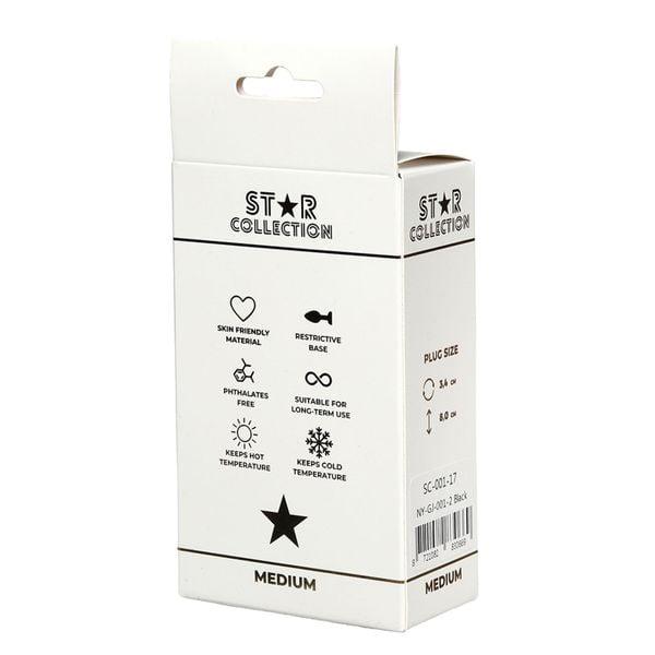 Star Collection - Black Silicone Anal Plug M - Pink Stone zdjęcie 2