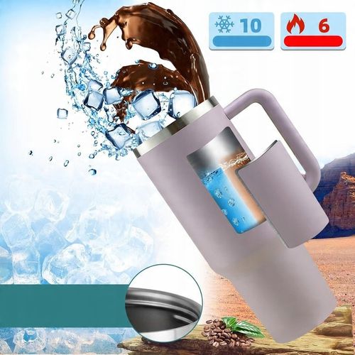 KUBEK TERMICZNY ZE SŁOMKĄ I USTNIKIEM TERMOS DO SAMOCHODU 1200ML fioletowy na Arena.pl