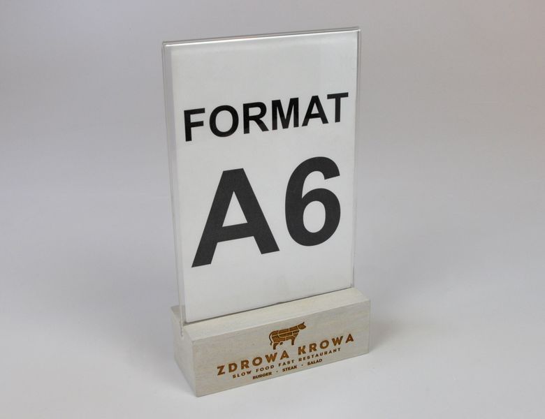 stojak na menu plexi + biała drewniana podstawka z grawerem A6 10 szt zdjęcie 5