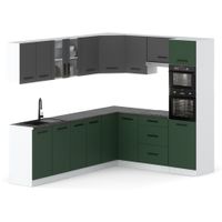 Kuchnia Marra Narożna Z Blatem Duża 4.6m Biała Szara Mat Butelkowa Zieleń