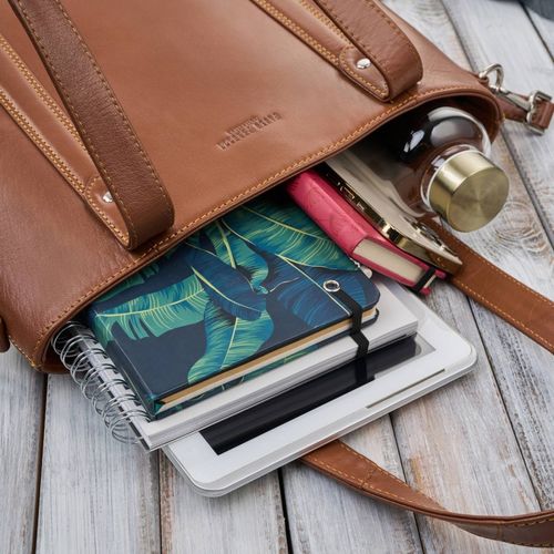 torebka damska skórzana na ramię i do ręki shopper bag koniakowa pojemna na Arena.pl