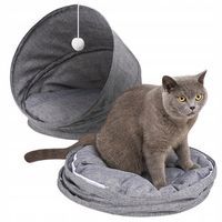 Legowisko dla kota 2w1, budka z tunelem, szary, składany, rozmiar S