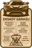 TABLICA ZASADY GARAŻU drewniana GRAWER personalizowany prezent + IMIĘ