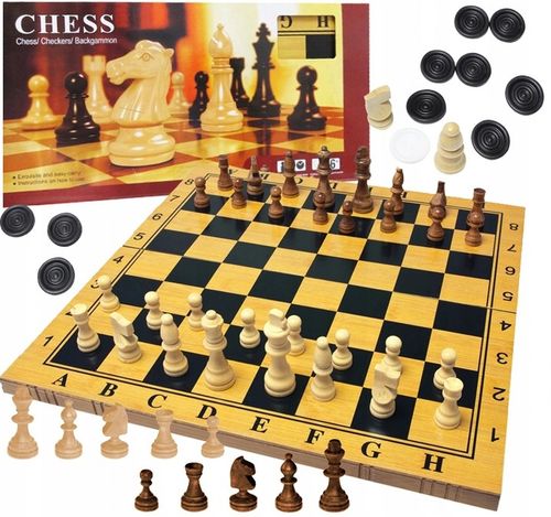 GRA W SZACHY WARCABY TRYKTRAK DUŻE DREWNIANE 3w1 PREZENT POD CHOINKĘ ŚWIĘTA na Arena.pl