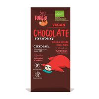 Wegańska Czekolada Truskawkowa 50% Kakao [Bez Glutenu | BIO | VEGE] "Vegan Chocolate Strawberry | Cocoa Solids min. 50%" 80g Super Fudgio