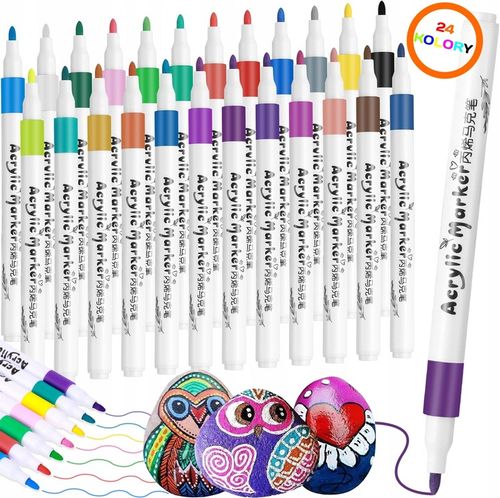 MARKERY AKRYLOWE 24 KOLORY PISAKI FLAMASTRY DO KAMIENI DREWNA TKANIN SZKŁA na Arena.pl