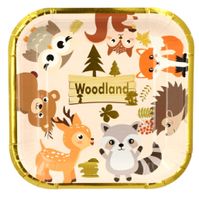 Talerzyki papierowe leśne zwierzątka woodland, 18 cm 6 szt.