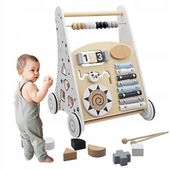DREWNIANY CHODZIK PCHACZ MANIPULACYJNY 8w1 Jeździk SORTER STARS