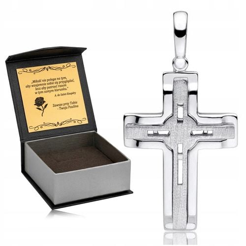 SATYNOWANY SREBRNY MĘSKI KRZYŻ RODOWANE SREBRO 925 MASYWNY KRZYŻYK + GRAWER na Arena.pl