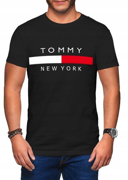 KOSZULKA MĘSKA TOMMY NEW YORK Z NADRUKIEM NAPISEM CZARNA T-SHIRT MĘSKI R. S zdjęcie 3