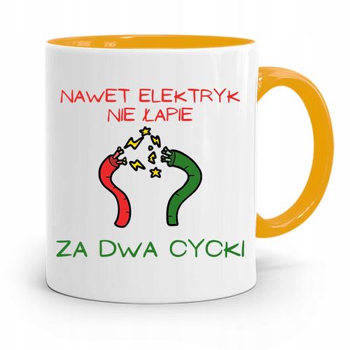 Kubek Żółty Śmieszny Zabawny Elektryk Nie Łapie Z Nadrukiem Ze Zdjęciem na Arena.pl