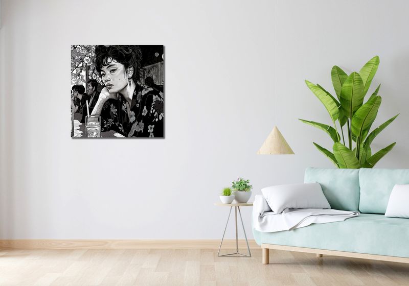 Obraz 70x70cm Czarne Kimono zdjęcie 2