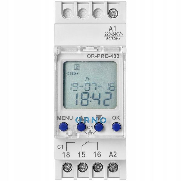 Programator Czasowy Wyłącznik LCD Cyfrowy 52 Programy OR-PRE-433 na Szynę zdjęcie 2