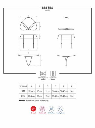 Komplet 3-częściowy - Obsessive 838-SEG-3 L/XL na Arena.pl