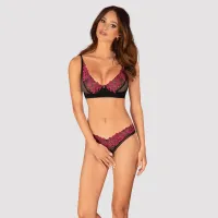 obsessive rosenty komplet biustonosz z koronką i otwarte stringi m/l