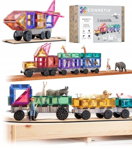 Connetix klocki magnetyczne pociąg Pastel Transport Pack 50 el. na Arena.pl