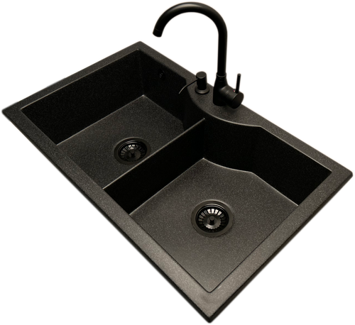 Zlewozmywak 2 komorowy PENTA grafit + bateria LUNA  + dozownik na Arena.pl