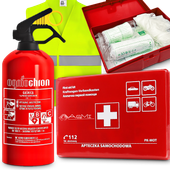 Gaśnica 1kg Samochodowa Apteczka Pierwszej Pomocy Kamizelka Odblaskowa