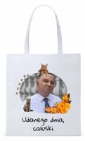 Prezydent Andrzej Duda Torba Eco Biała Shopper Z Nadrukiem Ze Zdjęciem