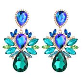 Zielone niebieskie efektowne okazałe długie KOLCZYKI złote na wesele bal