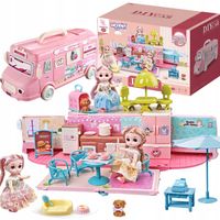 KAMPER 2W1 DOMEK DLA LALEK XXL ZESTAW AKCESORIA AUTO MEBLE FIGURKI WOOPIE