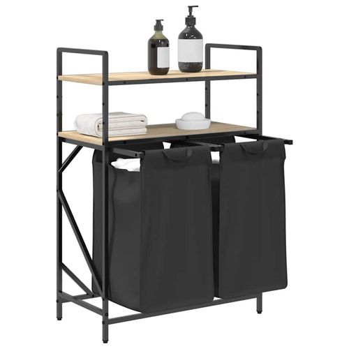 Kosz na pranie 2 przegrody z półkami, dąb sonoma na Arena.pl