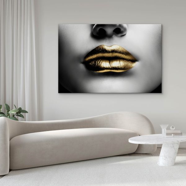 Obraz Na Płótnie Canvas ZŁOTE Usta Abstrakcja Dekoracja Efekt 3D 90cm x 60cm zdjęcie 6